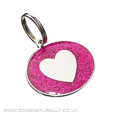 Pink Heart Dog Tag (Oval) Glitter